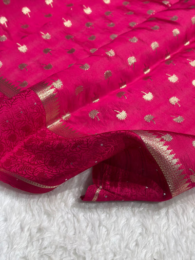 Rani Shade Flower Boota Pure Caramel Mango Silk Saree CS-15