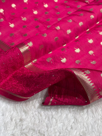 Rani Shade Flower Boota Pure Caramel Mango Silk Saree CS-15