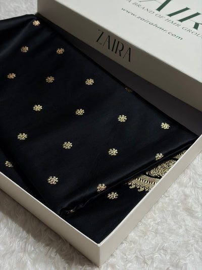 Banarasi Satin Katan Saree With Boota Pattern in Black Shades SK127