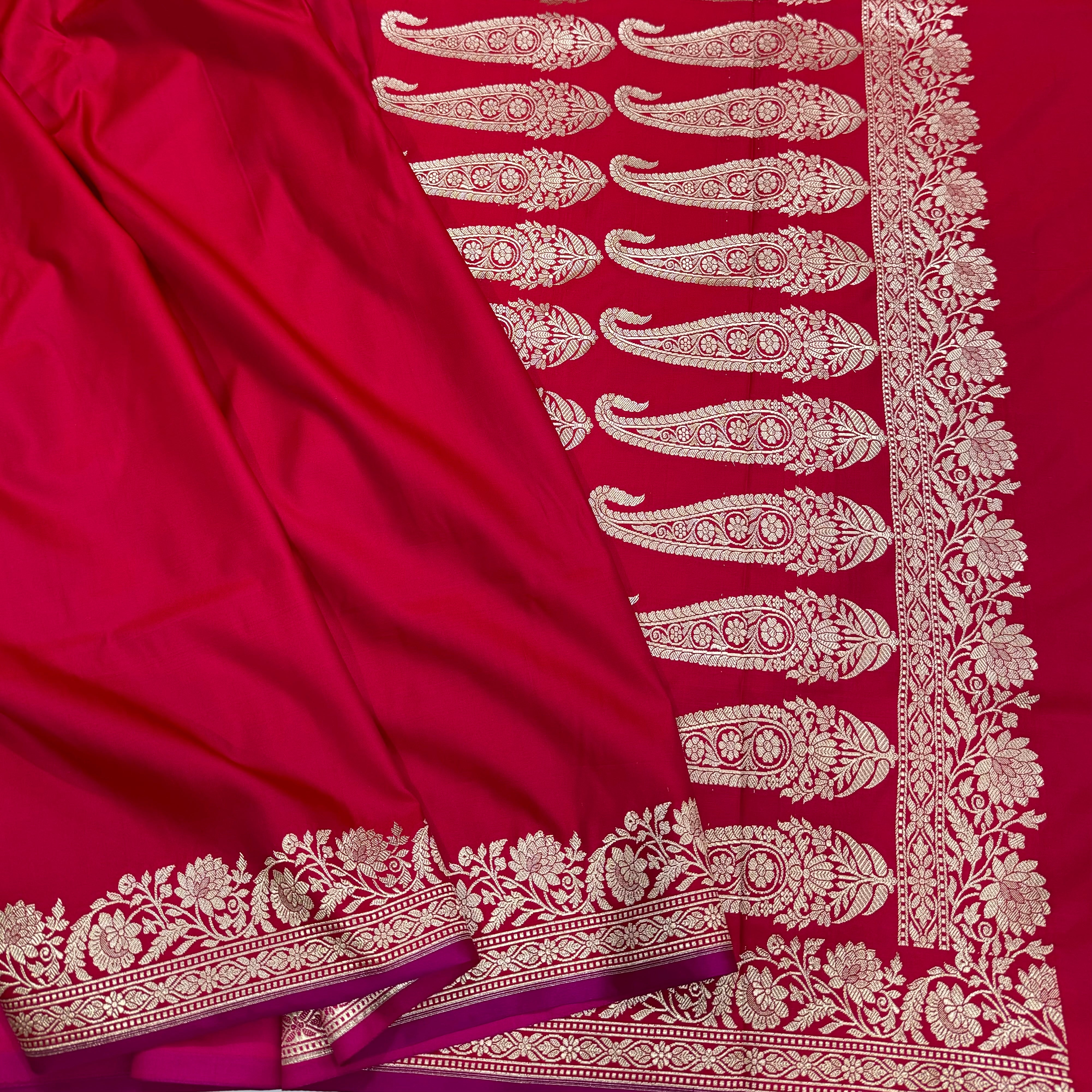 New Ruby Pink Plain Mashru Silk Saree