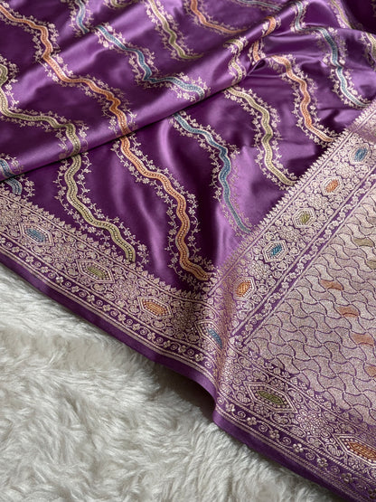 Banarasi Minakari Cross Pattern in Lavender Shades Mashru Silk Saree MCS93