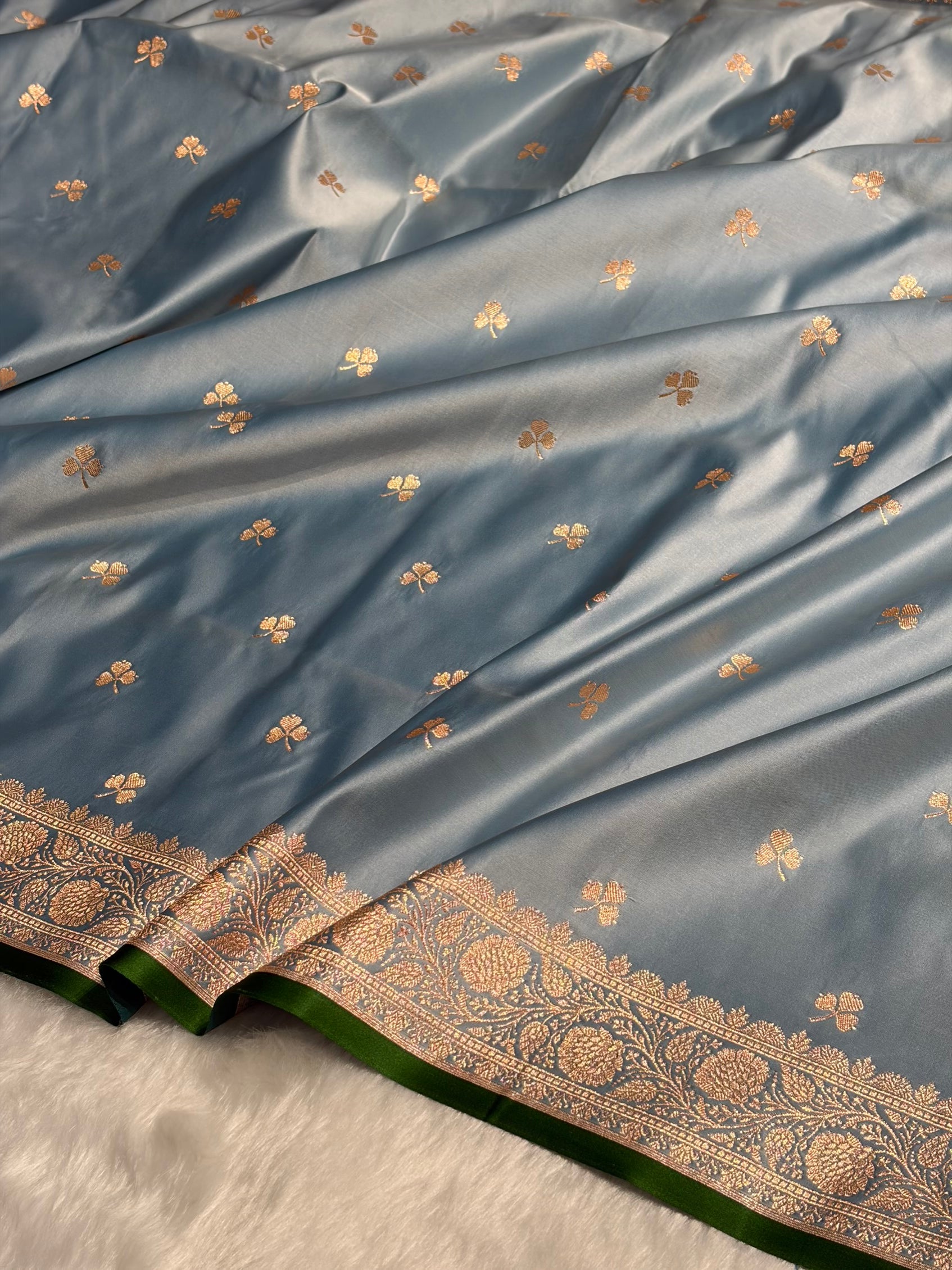 Nile Blue Booti Katan Silk Saree SK09