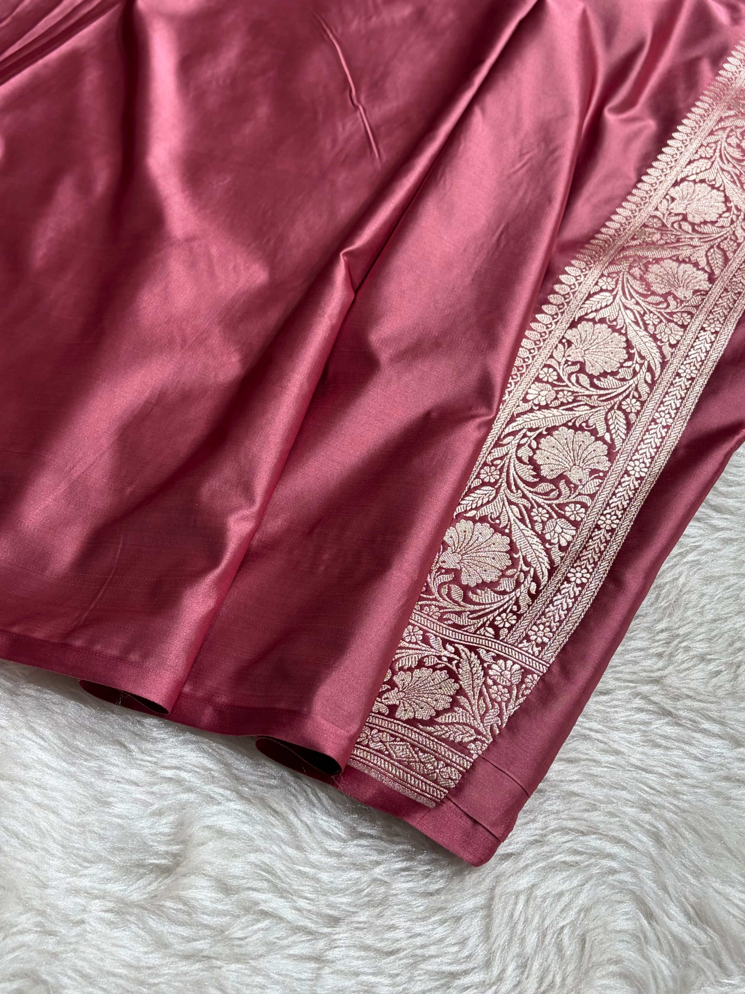Mauve Shades Banarasi With Floral Jaal Pattern Mashru Silk Saree MSM-132
