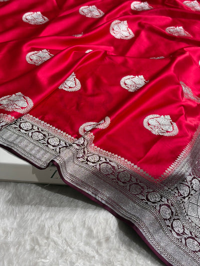 Contrast Red With Wine Minakari Boota Mashru Silk Saree MCS35