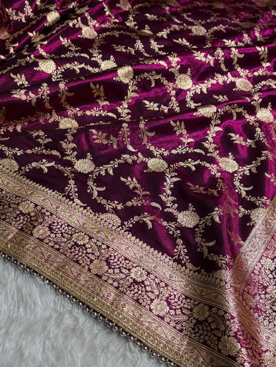 Satin Silk Banarasi Jaal In Wine Shades With Gotta Patti  SSGP14