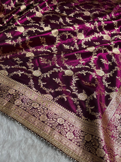 Satin Silk Banarasi Jaal In Wine Shades With Gotta Patti  SSGP14