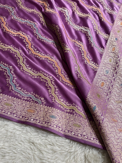 Banarasi Minakari Cross Pattern in Lavender Shades Mashru Silk Saree MCS93