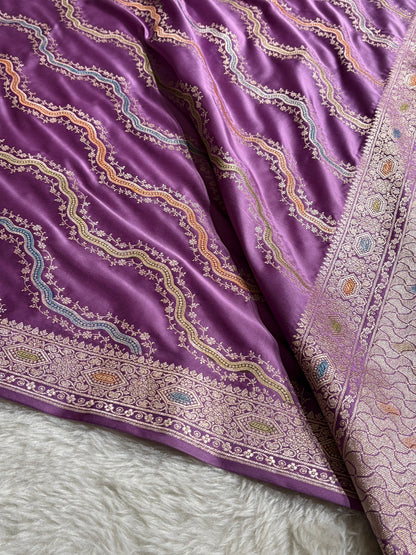 Banarasi Minakari Cross Pattern in Lavender Shades Mashru Silk Saree MCS93