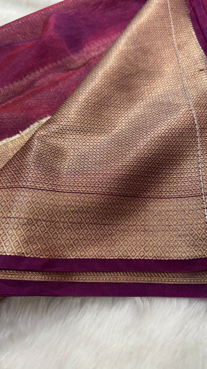 Purplish Red Shades Semi Pure Tissue Silk Saree T02