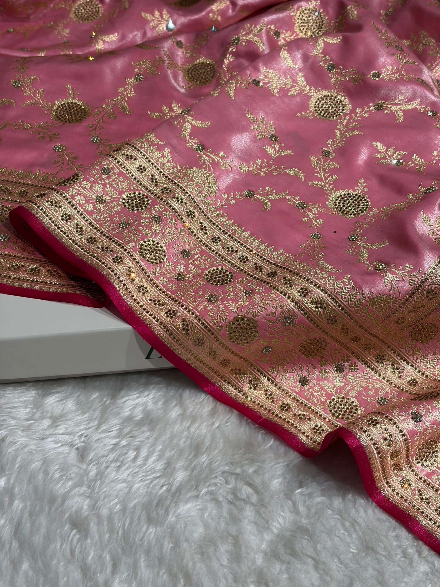 Light Weight Baby Pink Satin Silk Saree with Swarovski work BSS14