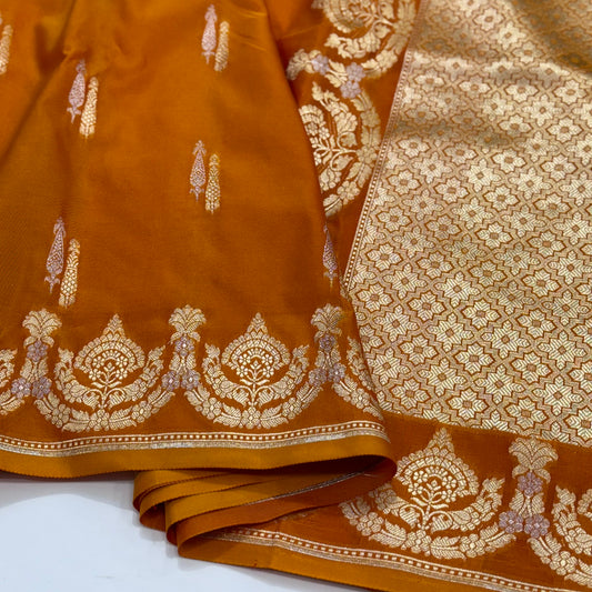 Orange Sona Rupa boota Blended Katan Silk