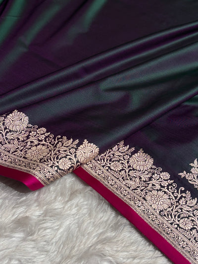 Cross Peacock Shade With Booti Pattern Mashru Silk Saree
