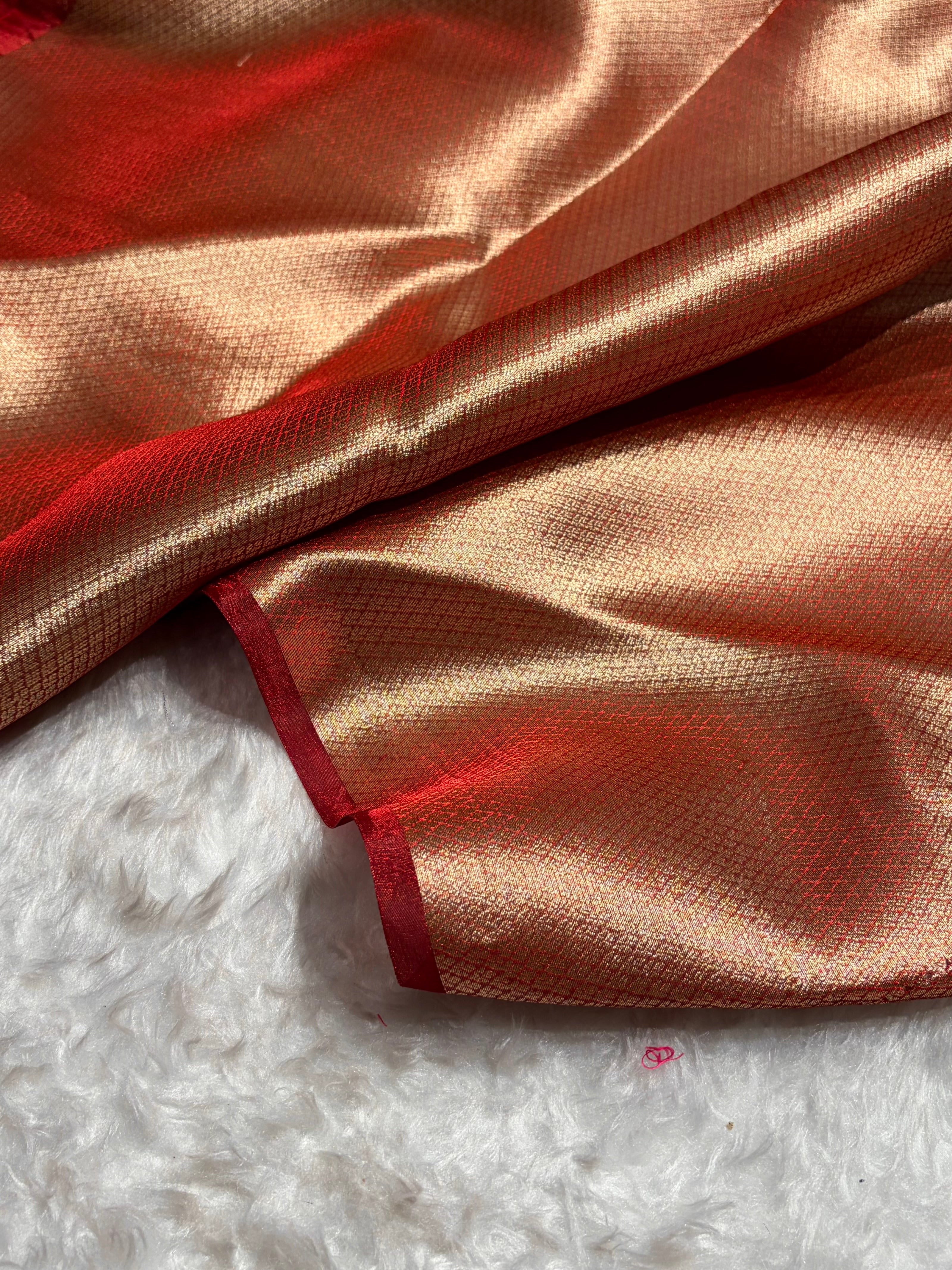 Red Shade Pure Tissue Silk Saree with Brocade Blouse PT-18