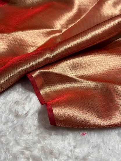 Red Shade Pure Tissue Silk Saree with Brocade Blouse PT-18