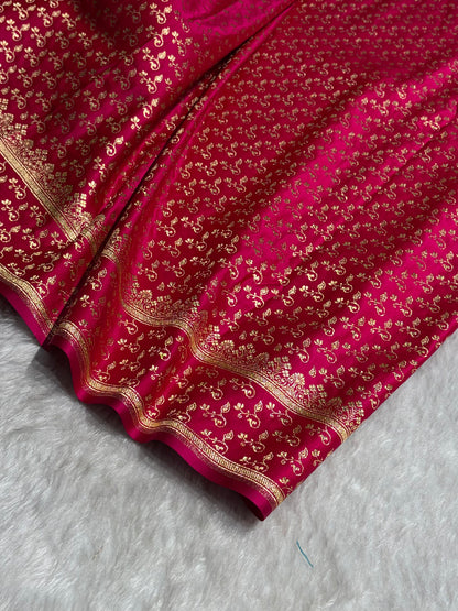 Cross Rani Shades Jaal Floral Pattern Satin Katan Silk Saree SK81