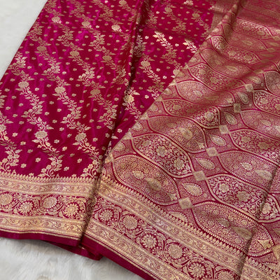 Rani Cross Pattern Satin Silk Banarasi Saree