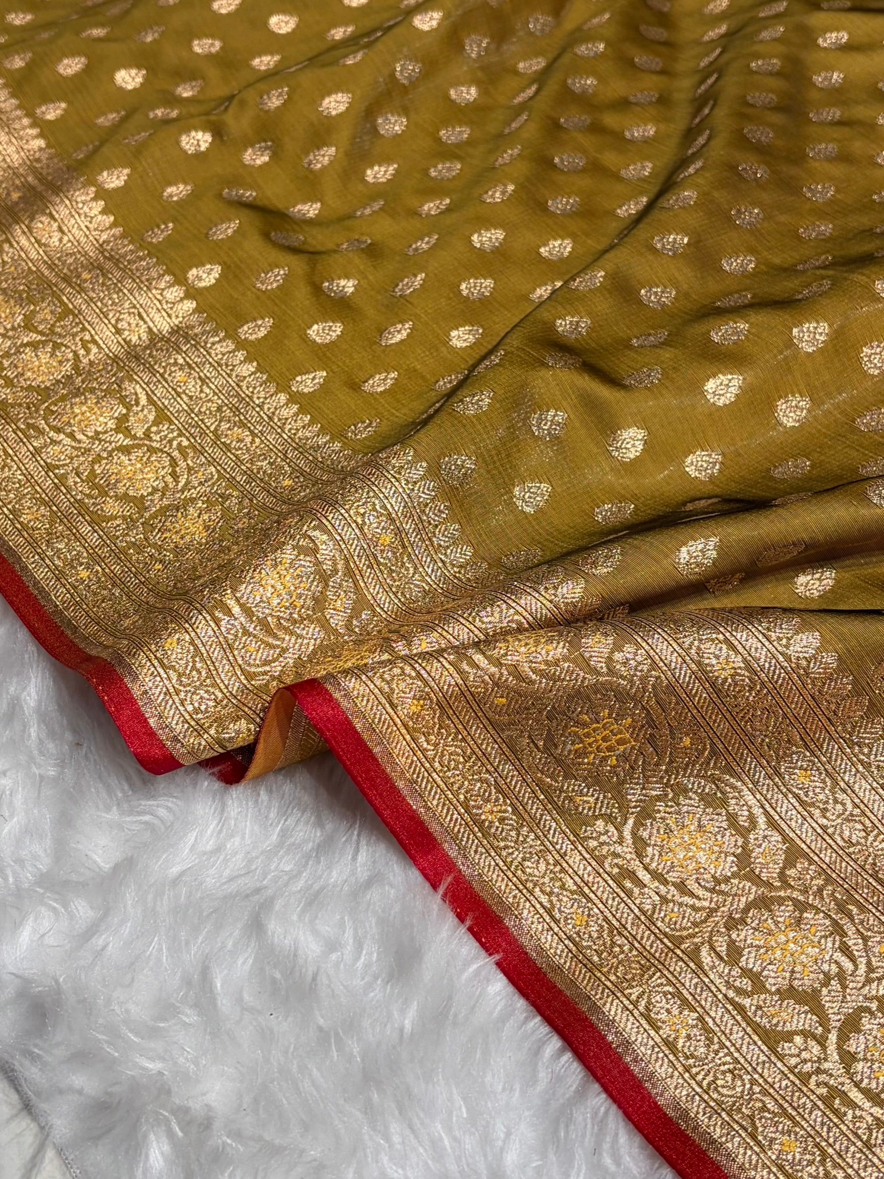 Satin Silk Booti in Mahendi Cross Shades SS01