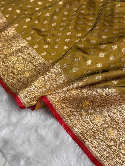 Satin Silk Booti in Mahendi Cross Shades SS01