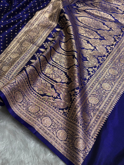 Banarasi Royal Blue Shades Booti Pattern Banarasi Satin Silk Saree SS53