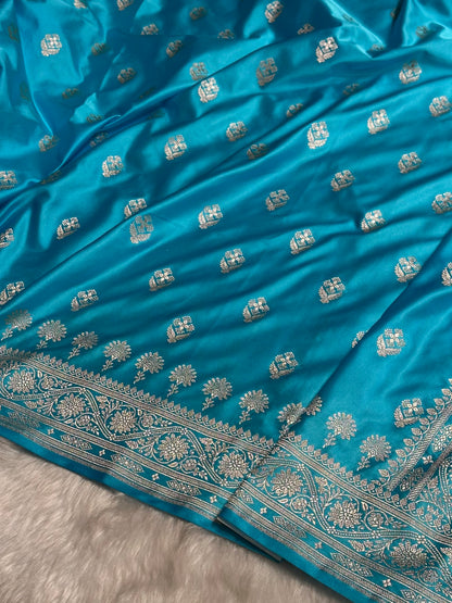 Firozi Shades Floral Border Boota Mashru Silk Saree MS66