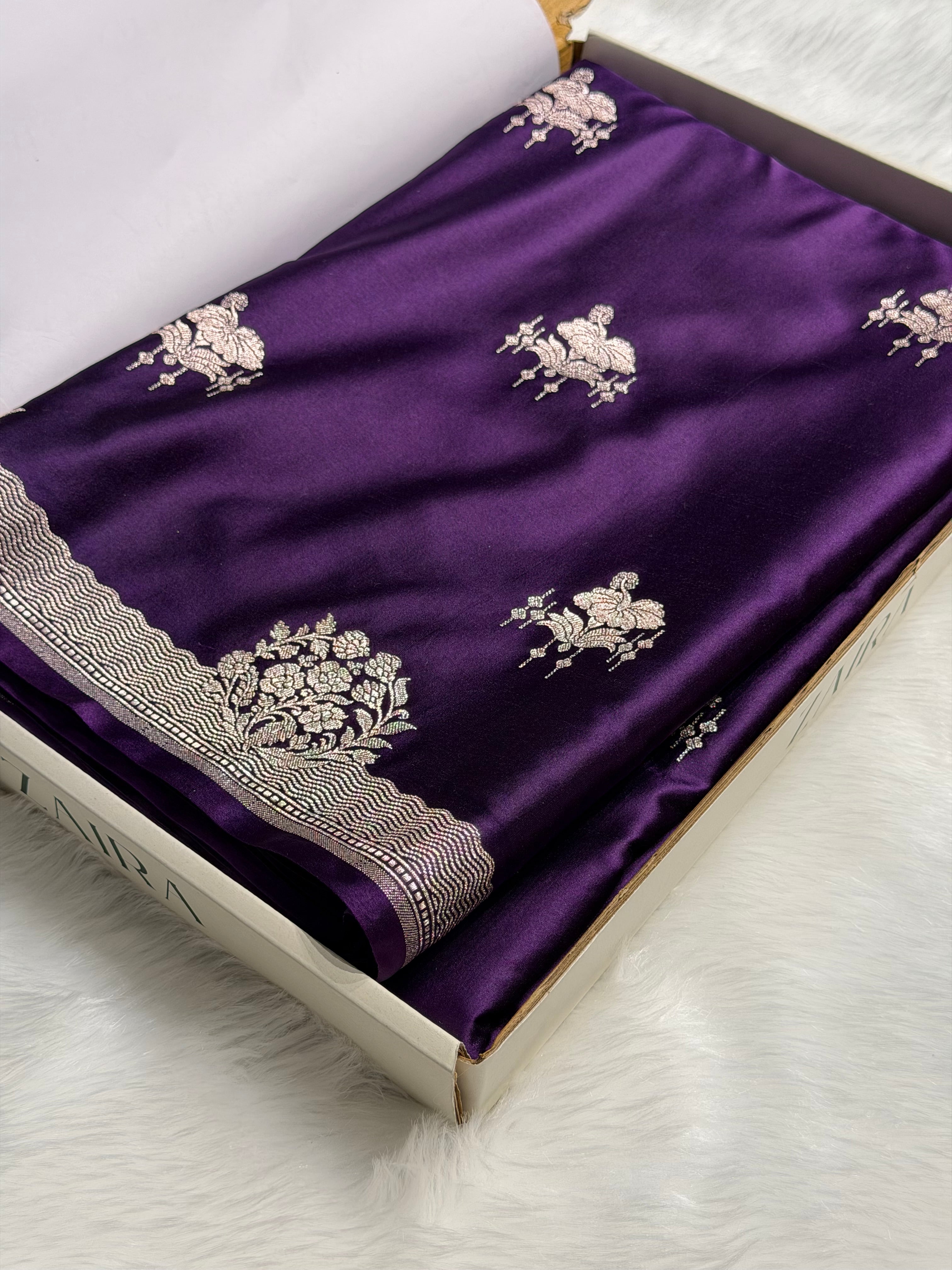 Bridal Banarasi Purple Shades Floral Mashru Silk Saree MCS87