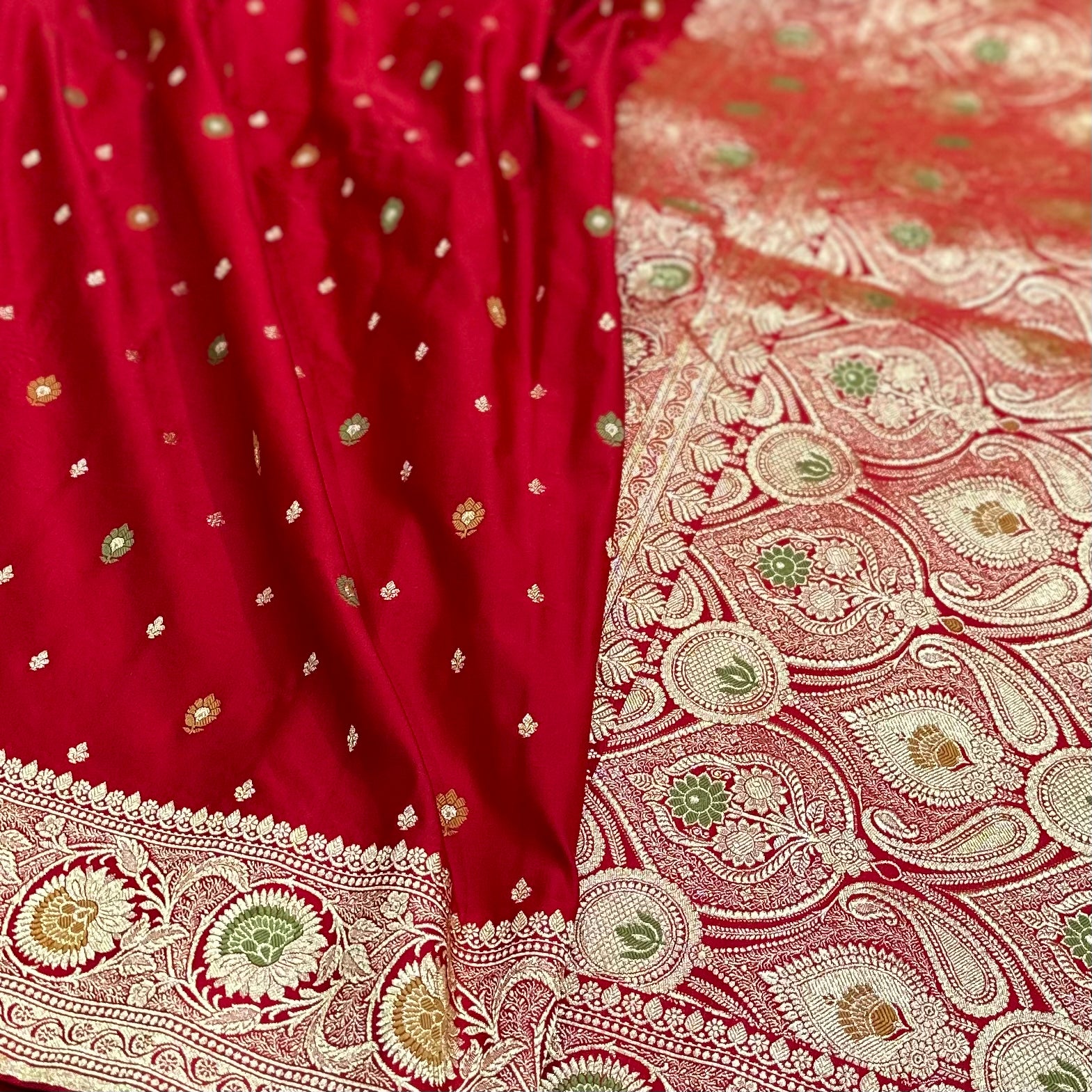 Mashru Katan Meena Silk Saree in Blood Red Shades.