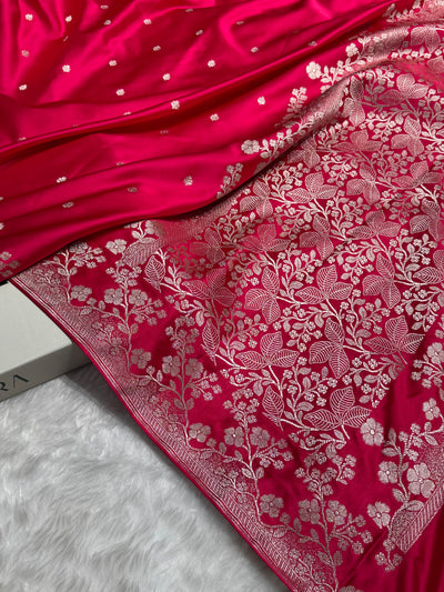 Ruby Pink Shades Floral Border Booti Mashru Silk Saree MCS75