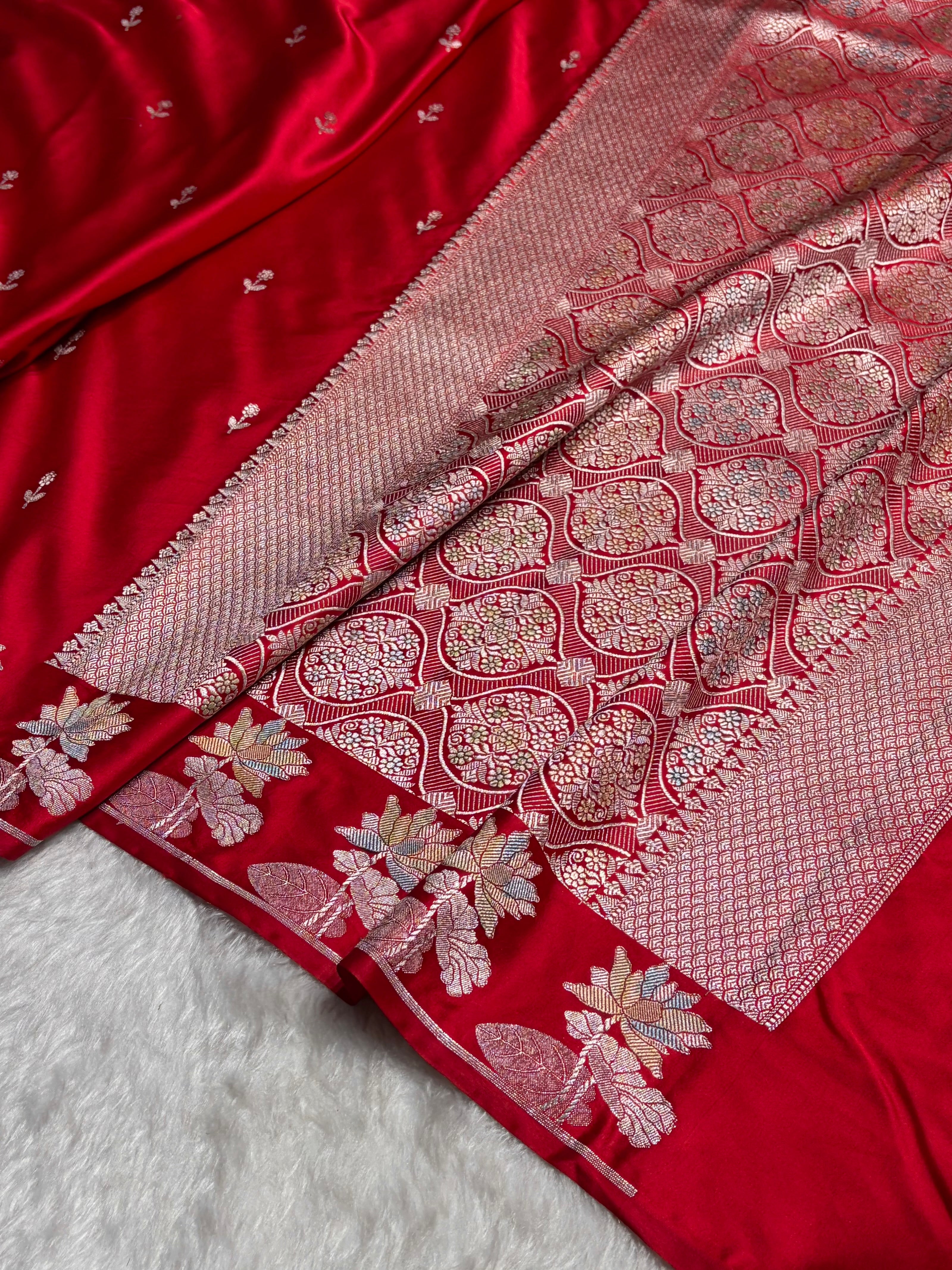 Red Floral Border With Minakari Booti Mashru Silk Saree MS54