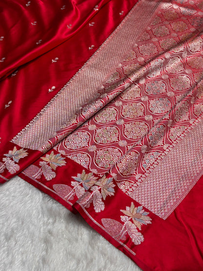 Red Floral Border With Minakari Booti Mashru Silk Saree MS54