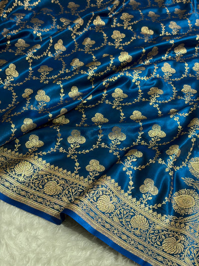 Banarasi Satin Silk Saree Jaal in German Blue Shades SS23