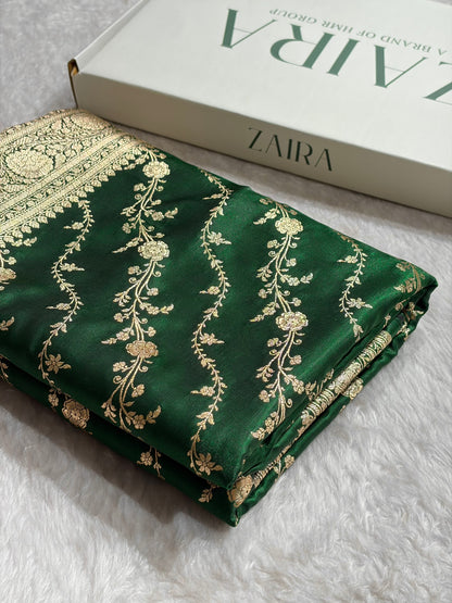 Satin Silk Cross Pattern in Bottle Green Shades SS37