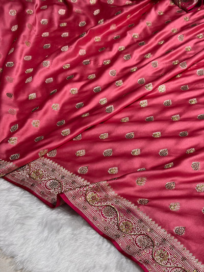 Banarasi Blush Baby Pink Shade Stone Zardozi Work Mashru Silk Boota BMCS17