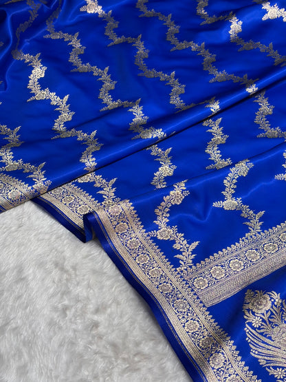 Royal Blue Shades Banarasi Satin Silk Saree SS35
