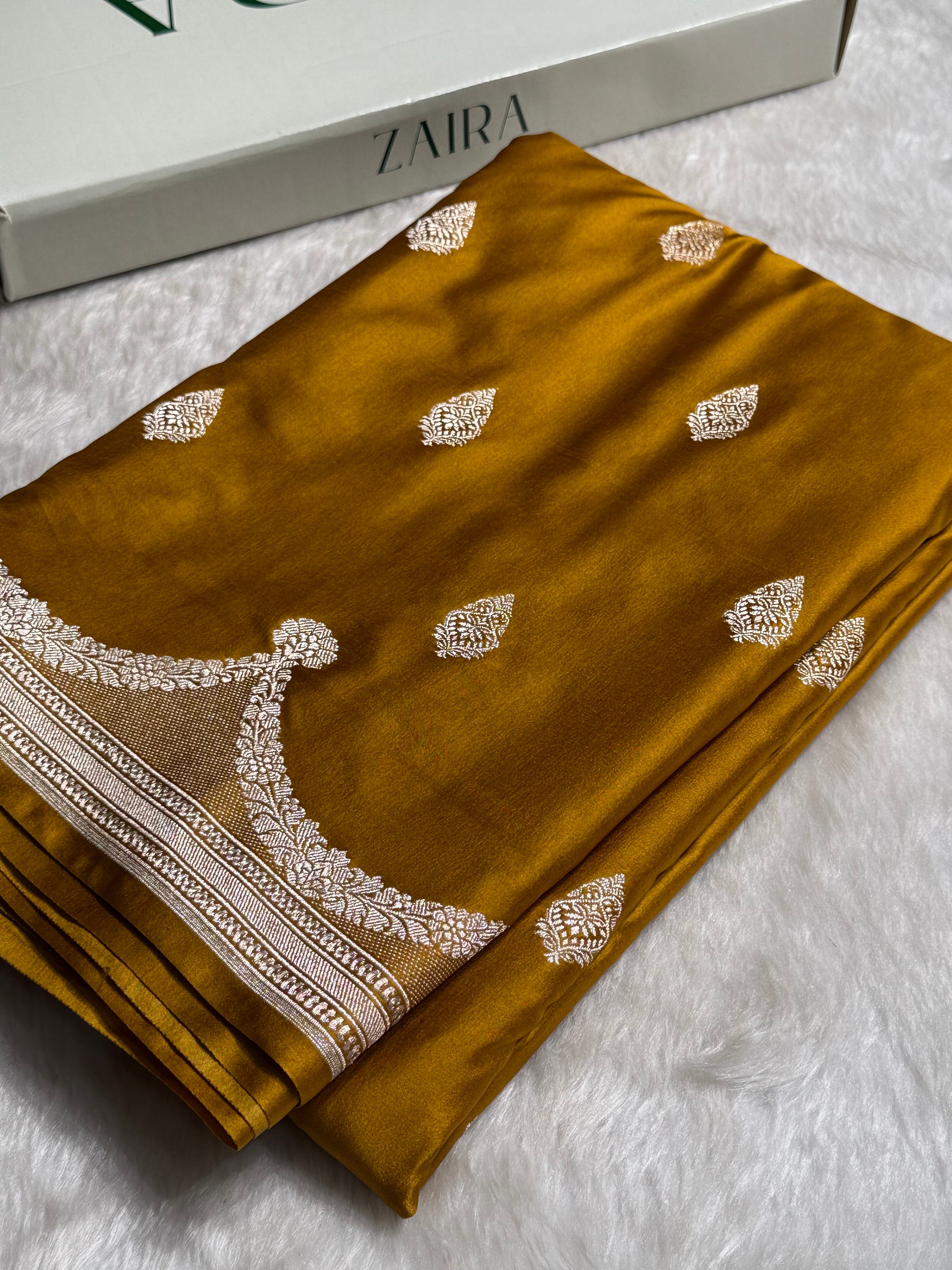 Dusty Mustard Scallop Mashru Silk Saree