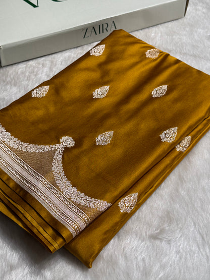 Dusty Mustard Scallop Mashru Silk Saree