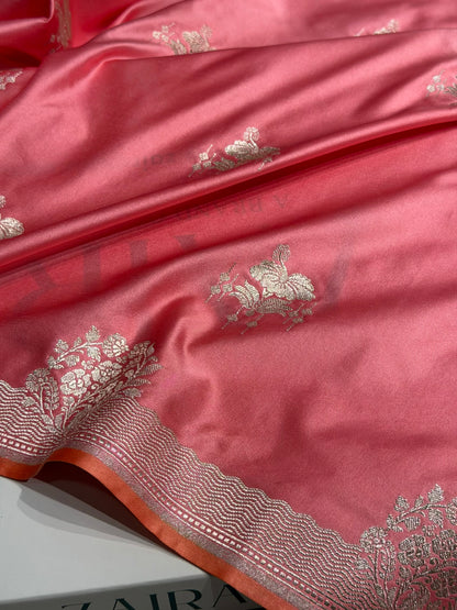 Banarasi Peach Shades Floral Mashru Silk Saree MCS87