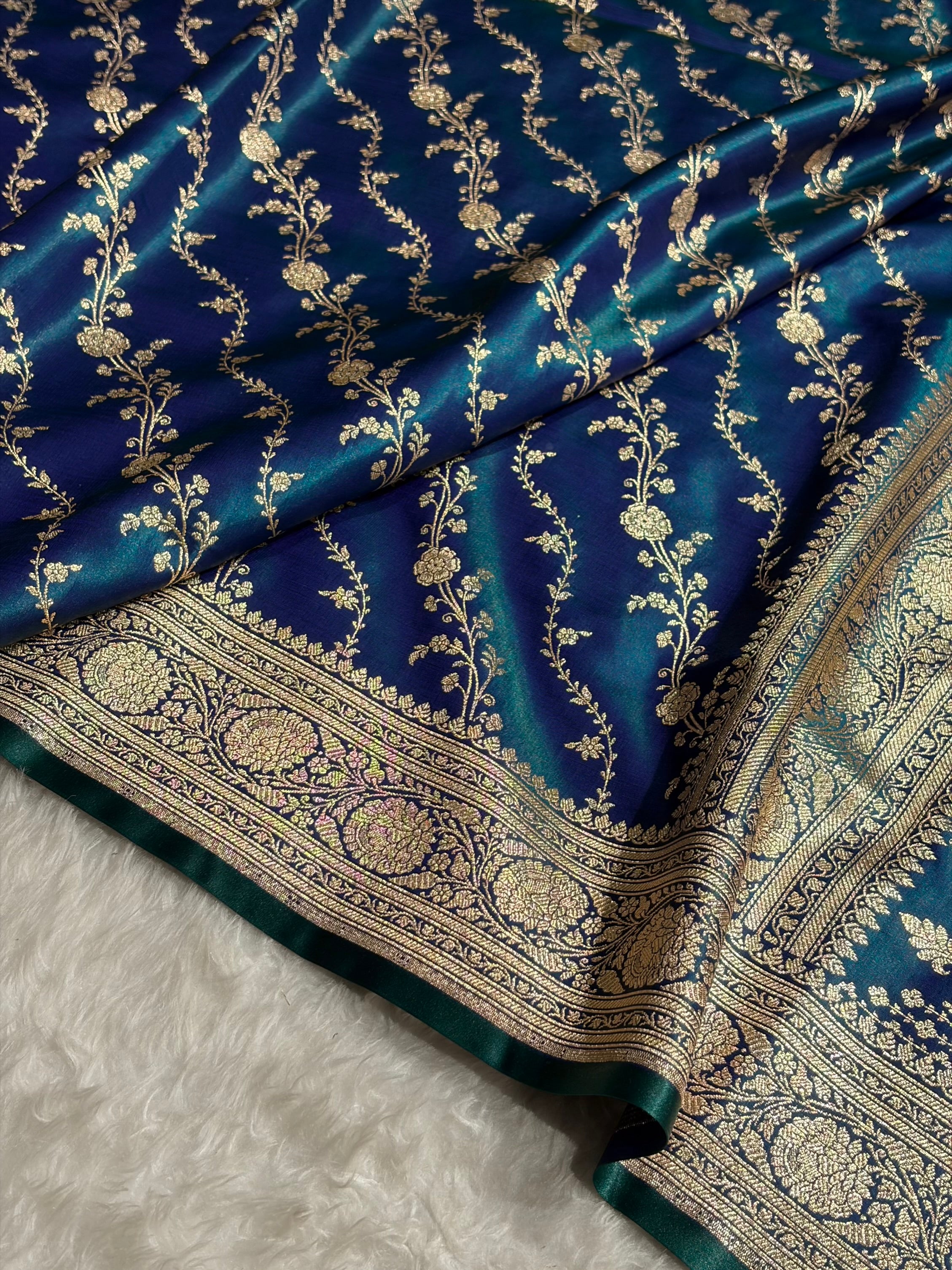 Satin Silk Cross Pattern in Peacock Shades SS37