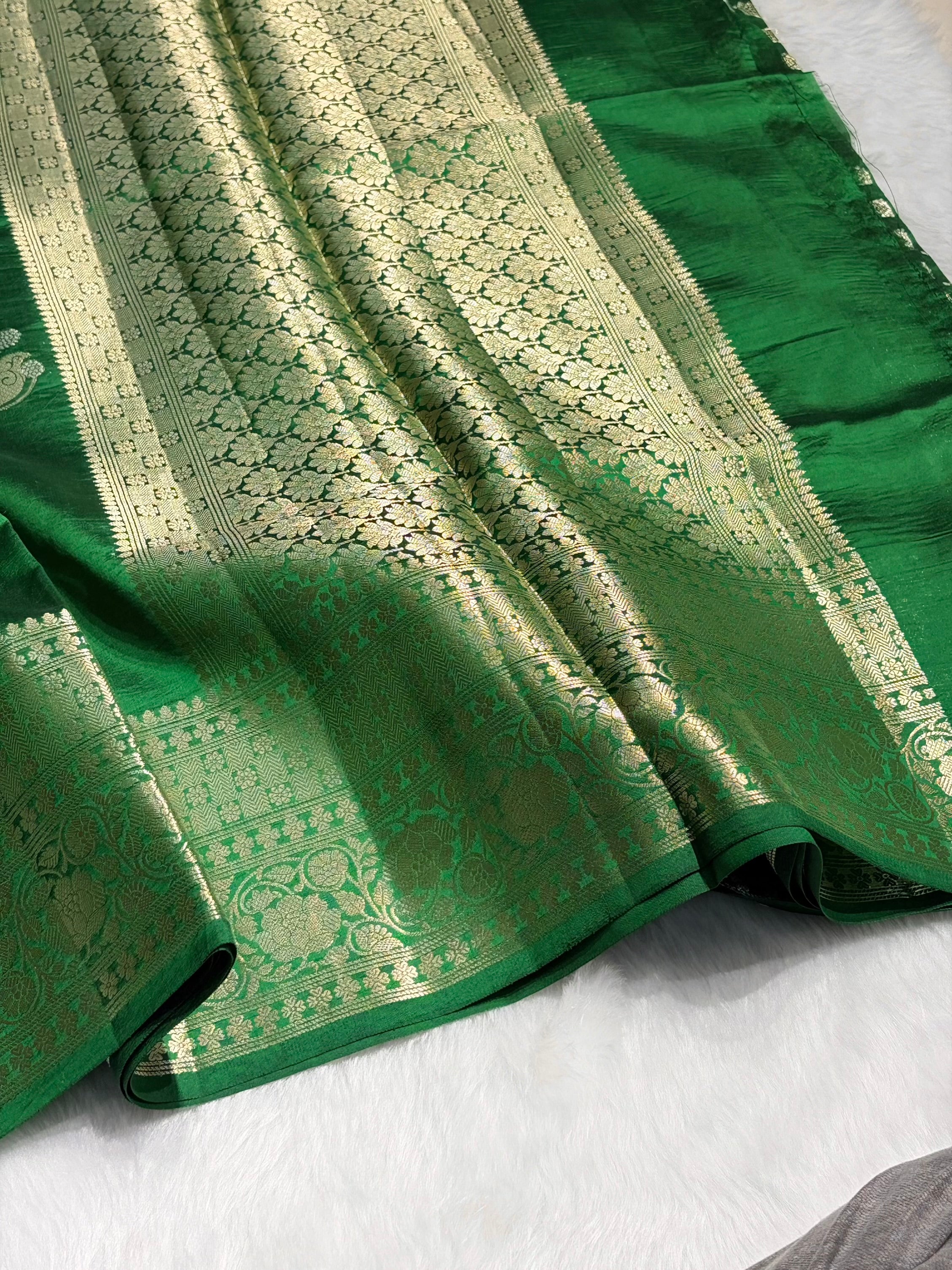 Bottle Green Shades Pure Caramel Mango Silk Saree CS-25