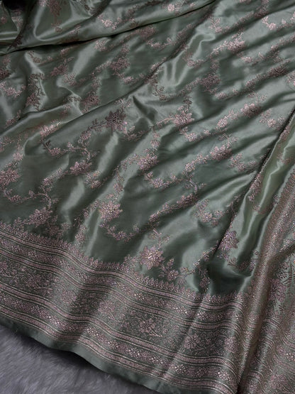 Pista Floral Jaal Mashru Silk Saree