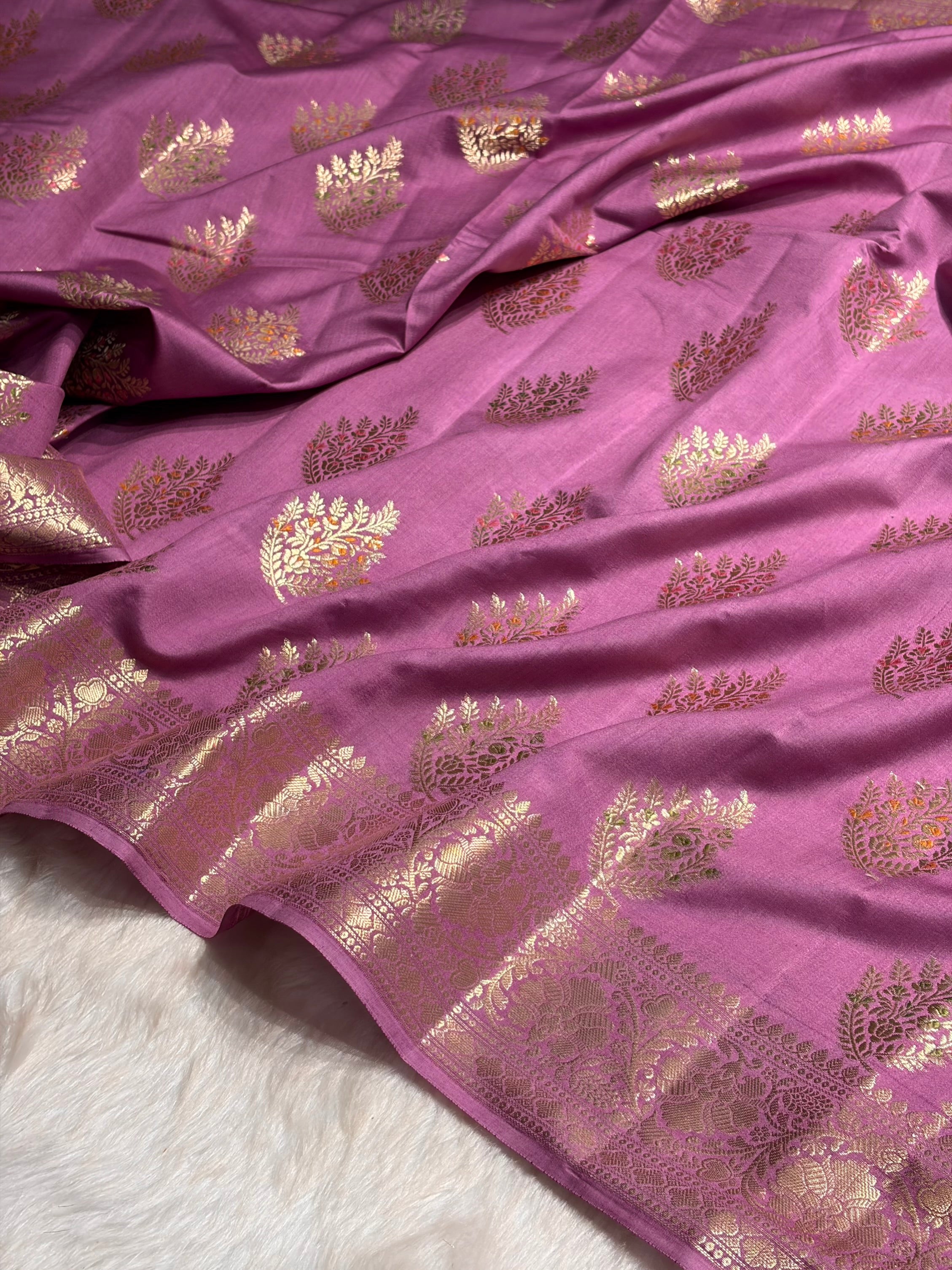 Minakari Dusty Lavender Shades Pure Chiniya Silk CH-02