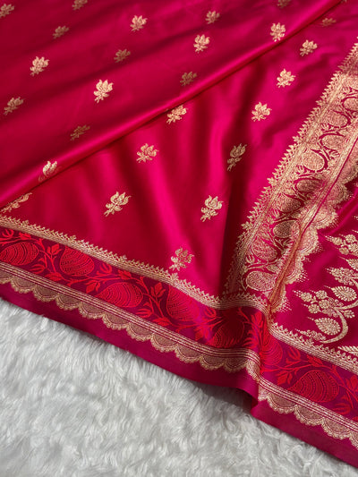 Banarasi Satin Katan Saree Booti Pattern in Cross Rani Shades SK139