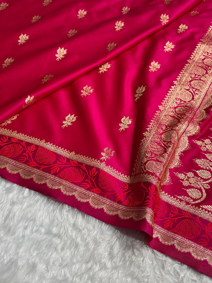 Banarasi Satin Katan Saree Booti Pattern in Cross Rani Shades SK139