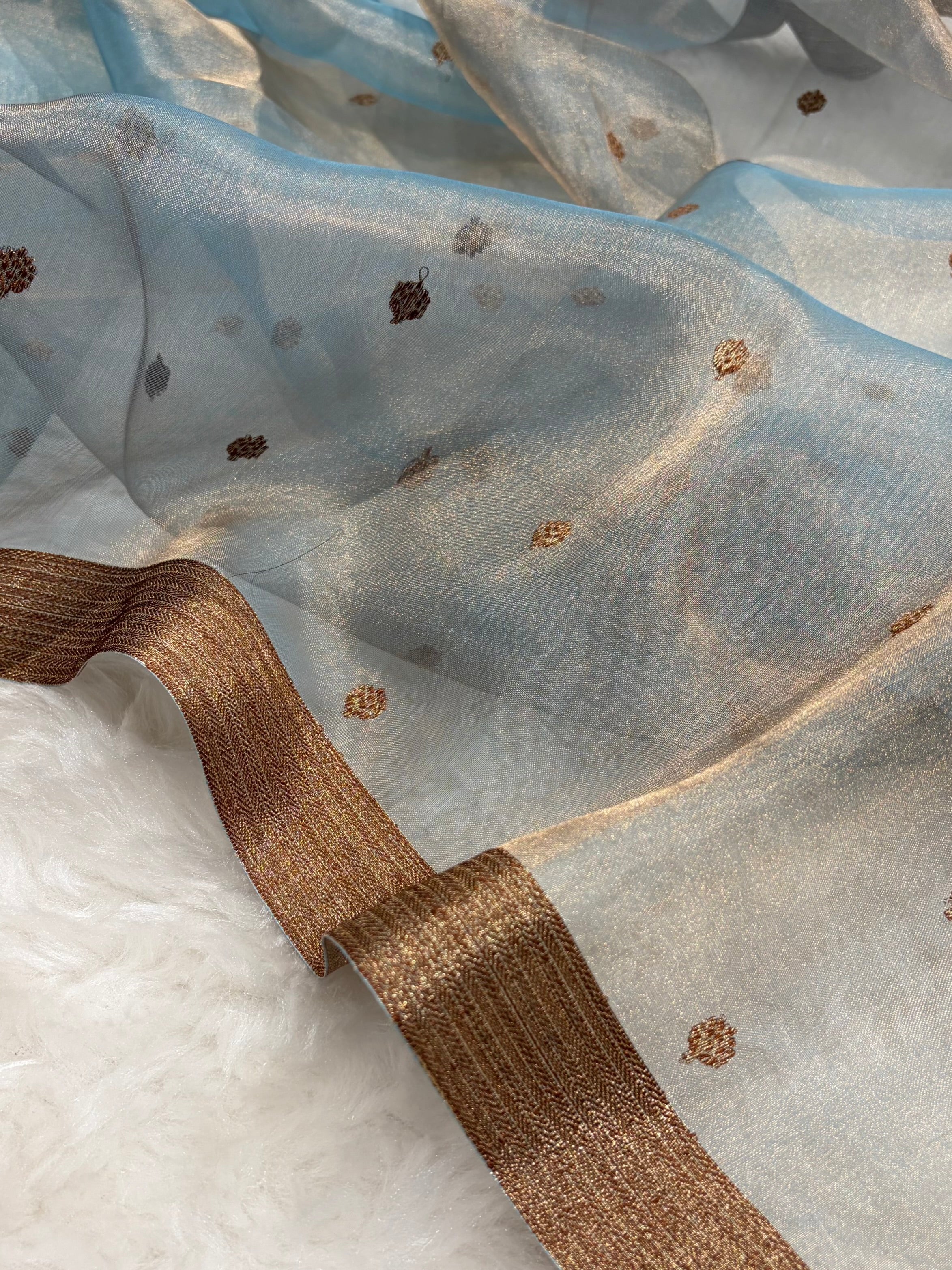 Sky Blue Bananasi Floral Shades Pure Tissue Silk Saree PT-44