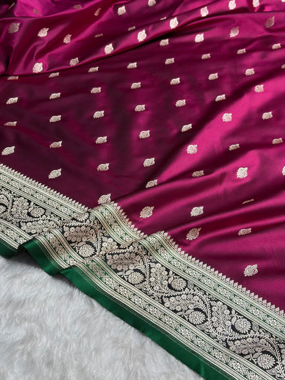 Banarasi Wine With Contrast Black Floral Border Mashru Silk Saree MSM-101