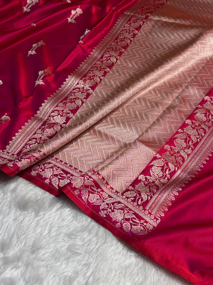 Reddish Magenta Boota With Floral Border Mashru Silk Saree MSM-92