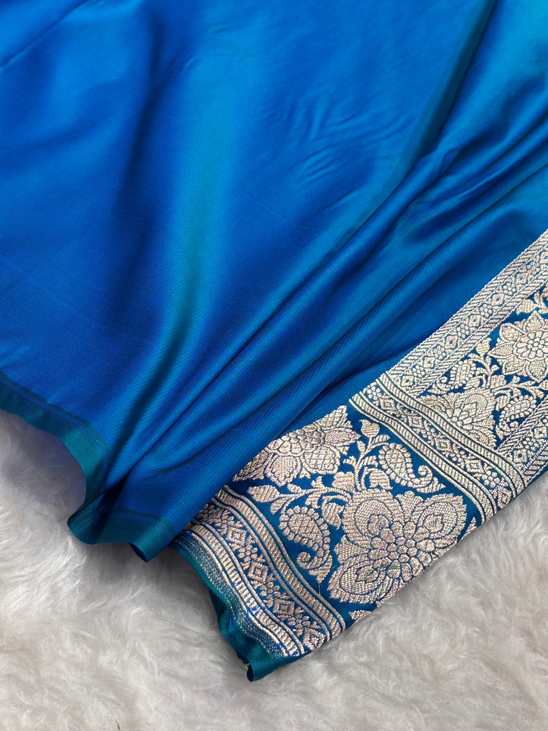 Peacock Shades Banarasi Boota Pattern Floral Mashru Silk Saree MSM-105