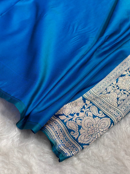 Peacock Shades Banarasi Boota Pattern Floral Mashru Silk Saree MSM-105