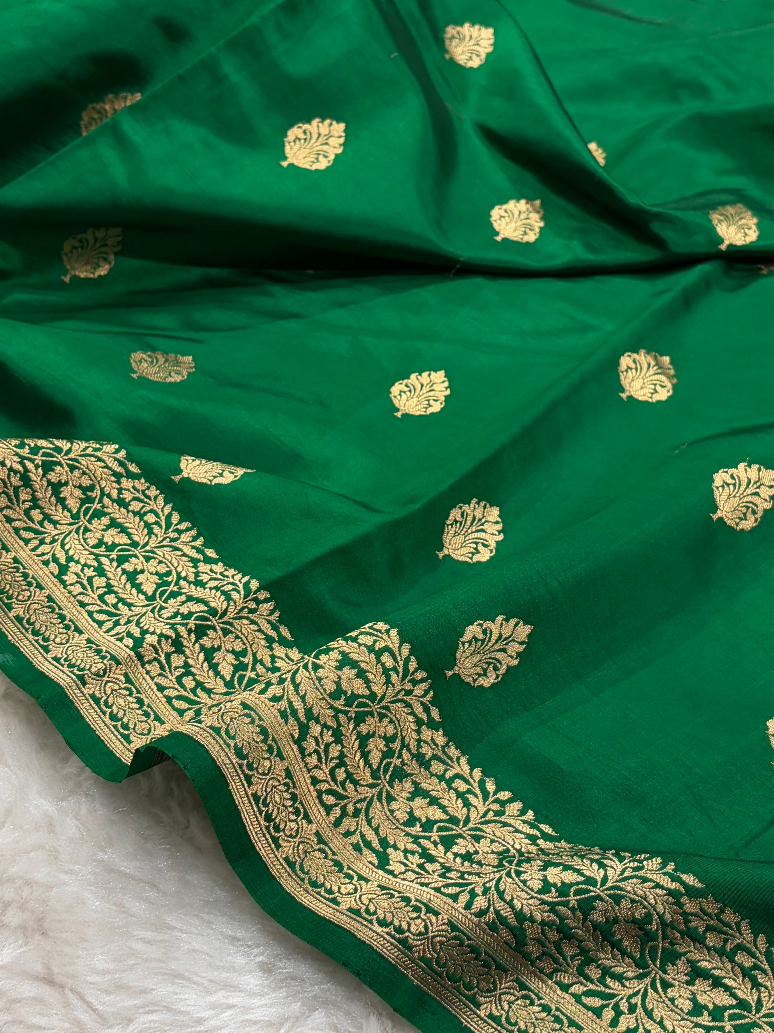 Bottle Green Boota Handwoven Pure Katan Paper Silk RM-31