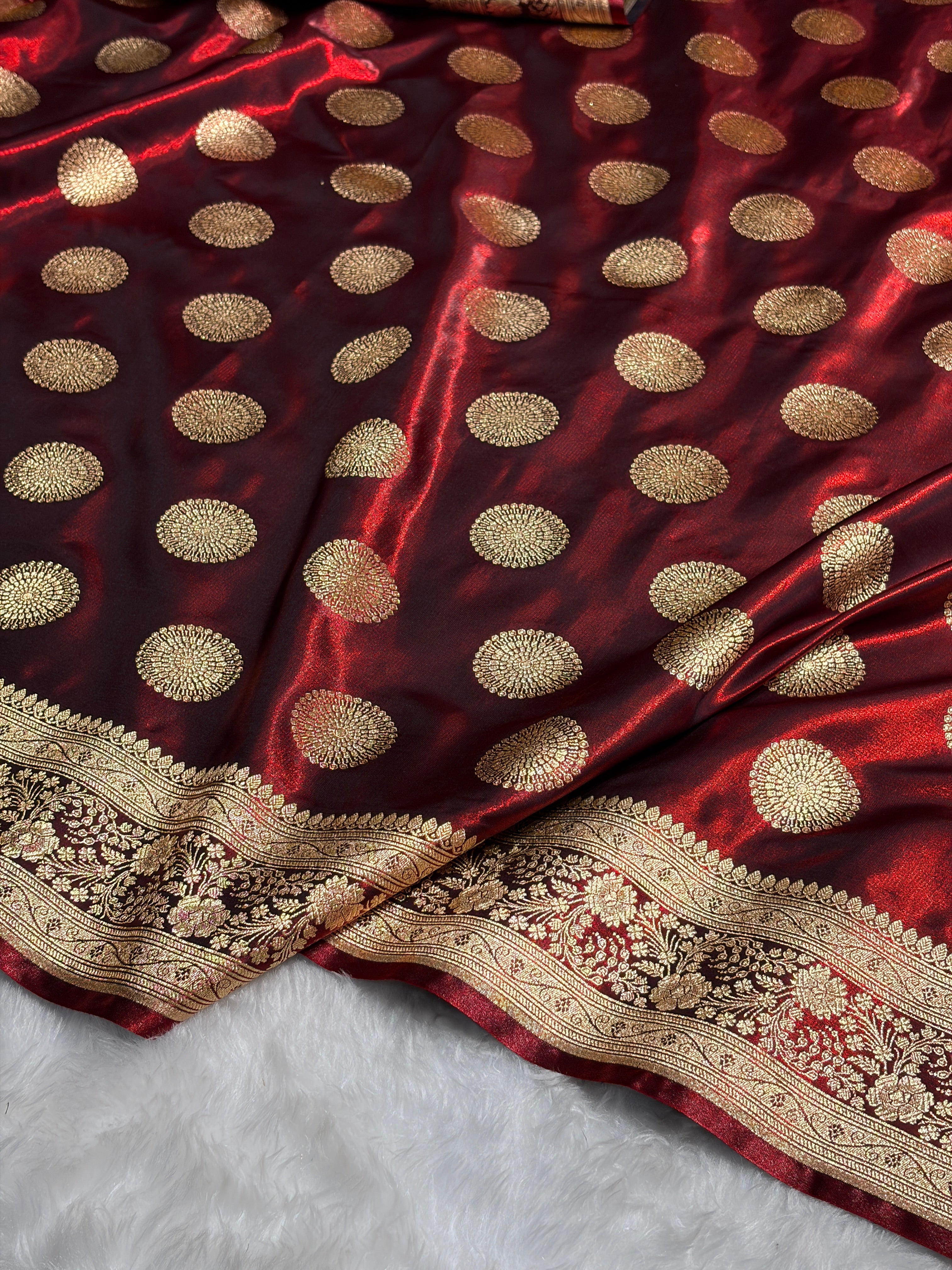 Maroon Shades Banarasi Satin Silk Saree SS33