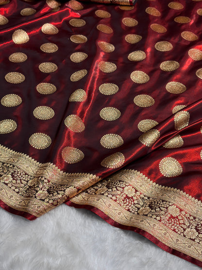 Maroon Shades Banarasi Satin Silk Saree SS33